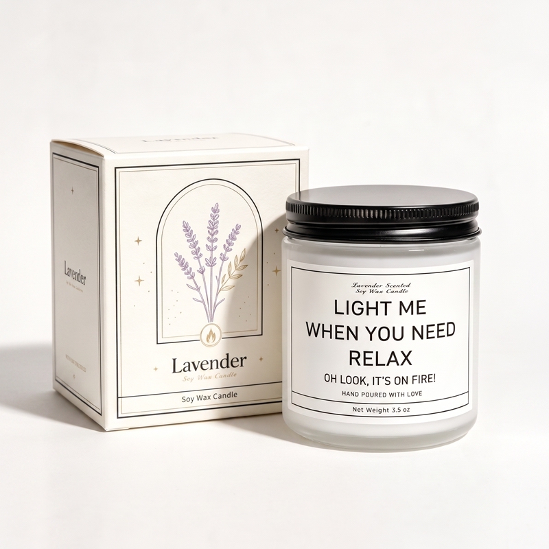 Lavender Scented Soy Wax Candle, Mini Portable Glass Jar Candle with Funny Quote, Hand Poured Relax Aromatherapy Candle, Christmas Gift for Home Bathroom Office Travel