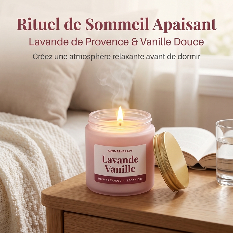 Lavender Vanilla Soy Aromatherapy Candle 3.5oz Mini Pink Frosted Glass Jar with Aluminum Lid, 100% Natural Smokeless Paraffin-Free Wax, Relaxing Sleep Scent Portable Candle, Elegant Christmas Secret Santa Gift for Women