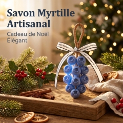 Savon Artisanal Suspendu en Grappe de Myrtilles, Savon de Bain Forme 3D Fruit pour Visage Mains Corps, Boucle en Rotin Séchage Rapide Anti-Fonte, Savon Parfumé Décoratif Cadeau Unique Noël Anniversaire Pendaison