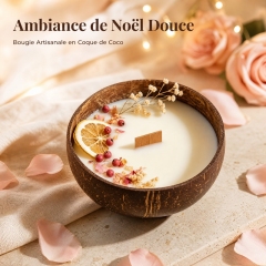 Handmade Coconut Shell Soy Candle | Natural Dried Flower Wooden Wick Scented Candle, Eco Friendly Safe for Family Baby Pet