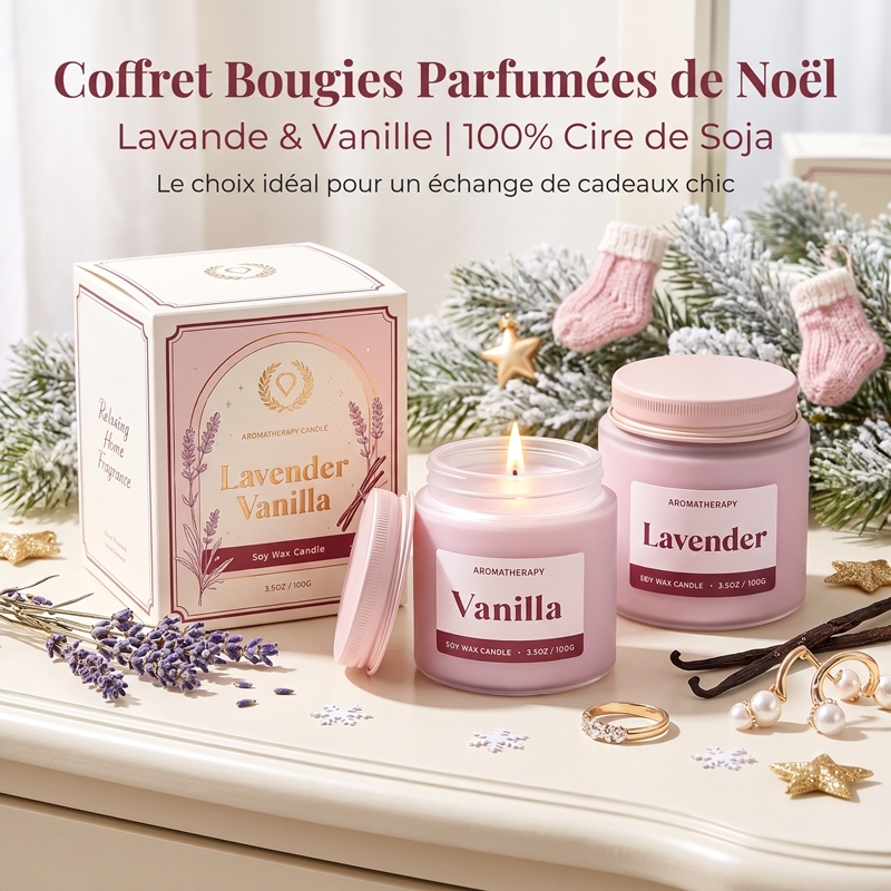 Lavender Vanilla Soy Aromatherapy Candle 3.5oz Mini Pink Frosted Glass Jar with Aluminum Lid, 100% Natural Smokeless Paraffin-Free Wax, Relaxing Sleep Scent Portable Candle, Elegant Christmas Secret Santa Gift for Women