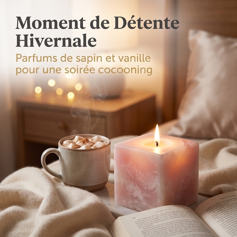 Bougie Parfumée Cube Lettre M Personnalisée Cire de Soja Naturelle Coulée à la Main Texture Marbrée, Parfum Vanille & Sapin, Coffret Cadeau Luxe Doré, Déco Noël Personnalisé, Cadeau d’entreprise et Amis pour Chambre et Table