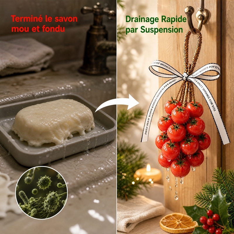 Savon Artisanal Suspendu en Grappe de Tomates Cerises, Savon de Bain Modèle 3D pour Visage Mains et Corps, Corde en Rotin Séchage Rapide, Savon Parfumé Décoratif Cadeau Noël Pendaison Anniversaire
