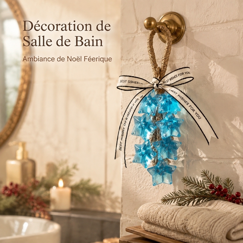 Guirlande de Savon Suspendu en Étoiles Bleues Transparentes, Savon de Bain Parfumé Artisanal Forme Étoile de Noël avec Boucle en Rotin, Savon Décoratif Séchage Rapide Anti-Fonte, Cadeau Unique de Noël pour Déco Salle de Bain, Anniversaire et Pendaison