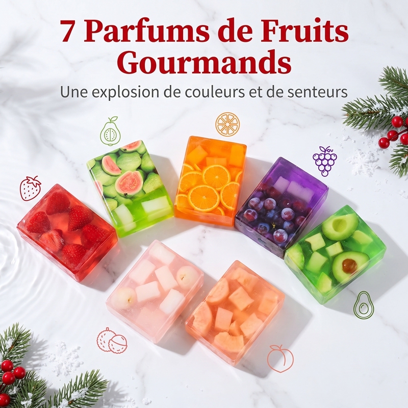 FF-JL-200 Fruit Essential Oil Handmade Soap Gift Set, 12 Bars 6 Fruit Scents, Face & Body Cleansing Soap Bars, Christmas Holiday Gift Set