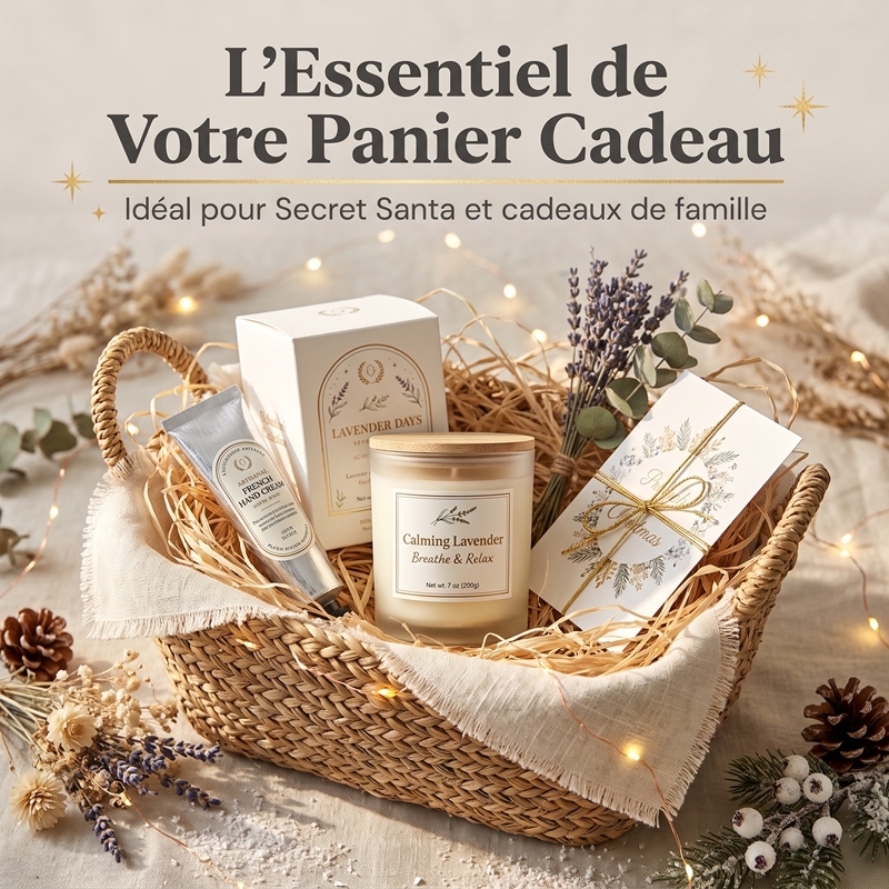 Bougie Parfumée Lavande Apaisante, Bougie en Verre Givré 200g Cire de Soja Naturelle avec Couvercle en Bois, Parfum Lavande Cèdre Musc Doux Aromathérapie, Coffret Luxe Idéal Cadeau Noël et Panier Cadeau