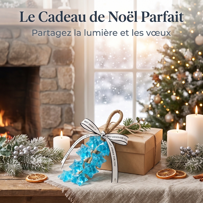 Guirlande de Savon Suspendu en Étoiles Bleues Transparentes, Savon de Bain Parfumé Artisanal Forme Étoile de Noël avec Boucle en Rotin, Savon Décoratif Séchage Rapide Anti-Fonte, Cadeau Unique de Noël pour Déco Salle de Bain, Anniversaire et Pendaison