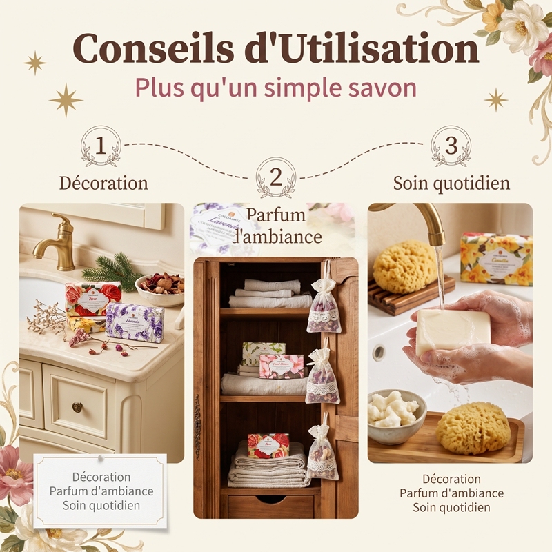 CG-MS-180 COCOAIMEE Marseille Scented Soap Gift Set, 6×180g Floral Natural Plant‑Based Soap for Body Face Hand, Gentle for Sensitive Skin Christmas Gift Box