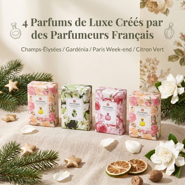 BL-PS-248 COCOAIMEE Luxury French Scented Soap Gift Set, 6×248g XL Shea Butter Natural Bar Soap for Face Body Hands, Sensitive Skin Friendly, Holiday Christmas Gift Box