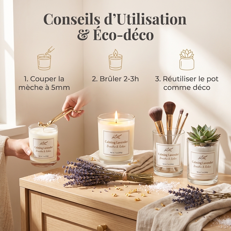 Bougie Parfumée Lavande Apaisante, Bougie en Verre Givré 200g Cire de Soja Naturelle avec Couvercle en Bois, Parfum Lavande Cèdre Musc Doux Aromathérapie, Coffret Luxe Idéal Cadeau Noël et Panier Cadeau