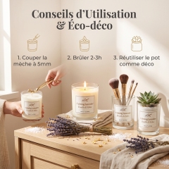 Bougie Parfumée Lavande Apaisante, Bougie en Verre Givré 200g Cire de Soja Naturelle avec Couvercle en Bois, Parfum Lavande Cèdre Musc Doux Aromathérapie, Coffret Luxe Idéal Cadeau Noël et Panier Cadeau
