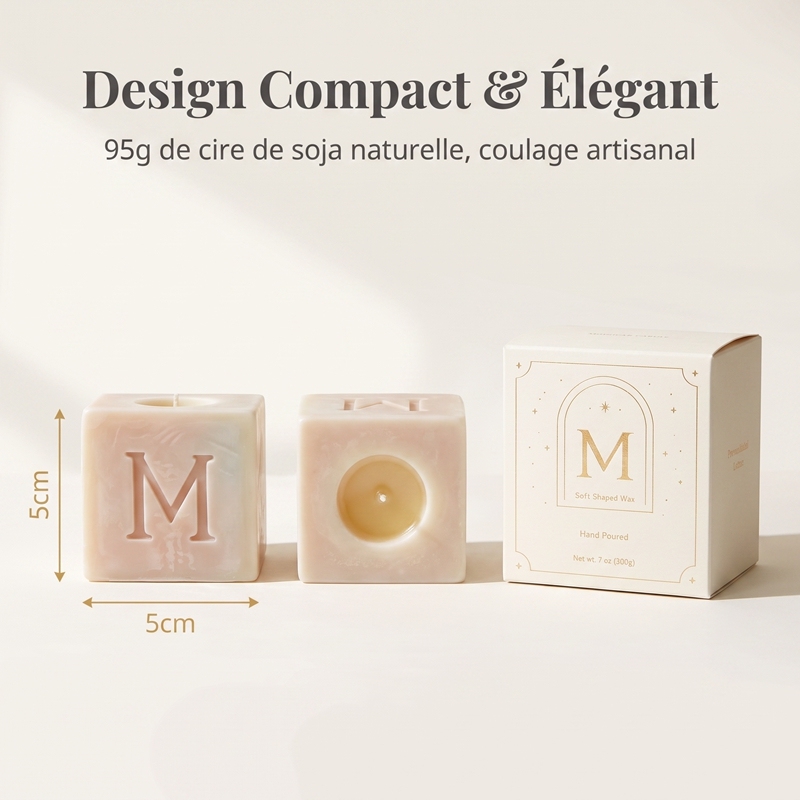 Bougie Parfumée Cube Lettre M Personnalisée Cire de Soja Naturelle Coulée à la Main Texture Marbrée, Parfum Vanille & Sapin, Coffret Cadeau Luxe Doré, Déco Noël Personnalisé, Cadeau d’entreprise et Amis pour Chambre et Table