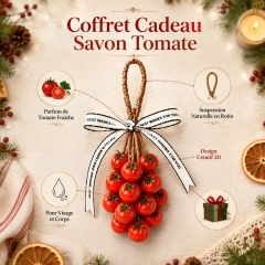 Savon Artisanal Suspendu en Grappe de Tomates Cerises, Savon de Bain Modèle 3D pour Visage Mains et Corps, Corde en Rotin Séchage Rapide, Savon Parfumé Décoratif Cadeau Noël Pendaison Anniversaire
