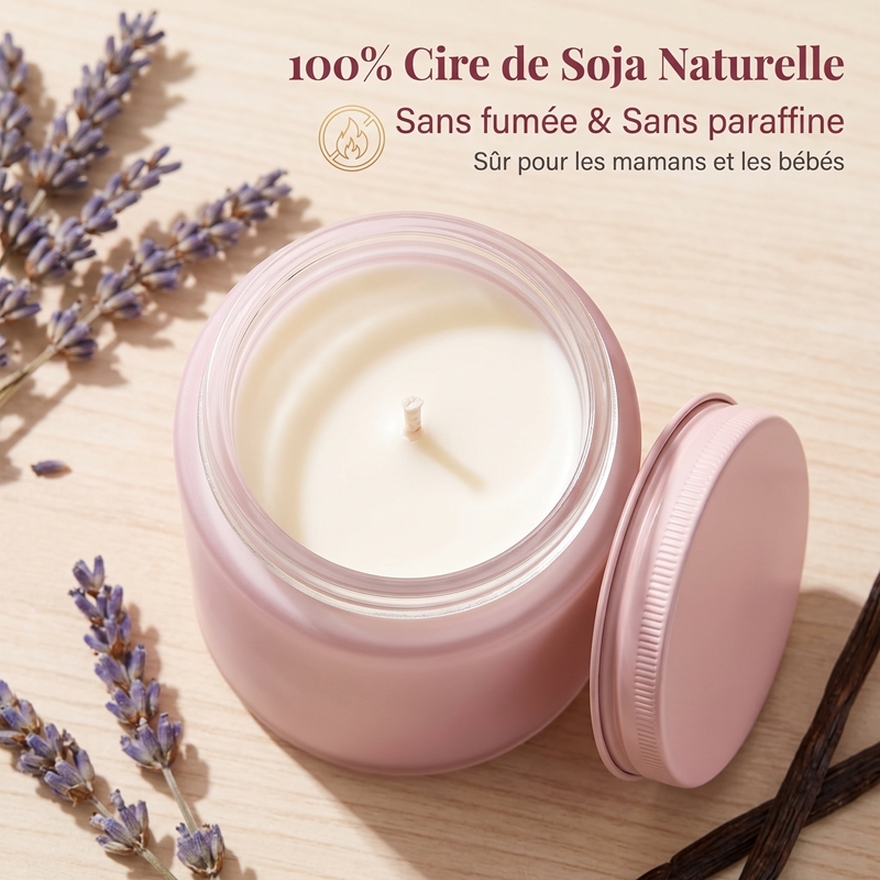 Lavender Vanilla Soy Aromatherapy Candle 3.5oz Mini Pink Frosted Glass Jar with Aluminum Lid, 100% Natural Smokeless Paraffin-Free Wax, Relaxing Sleep Scent Portable Candle, Elegant Christmas Secret Santa Gift for Women