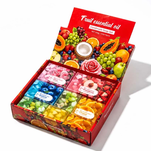 FF-JL-200 Fruit Essential Oil Handmade Soap Gift Set, 12 Bars 6 Fruit Scents, Face & Body Cleansing Soap Bars, Christmas Holiday Gift Set