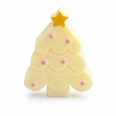 Bougie aromathérapie sapin de Noël macaron jaune crème artisanale, cire de soja naturelle sans fumée parfum vanille lactée douce, déco ins avec étoile dorée et perles roses, coffret rose cadeau de Noël