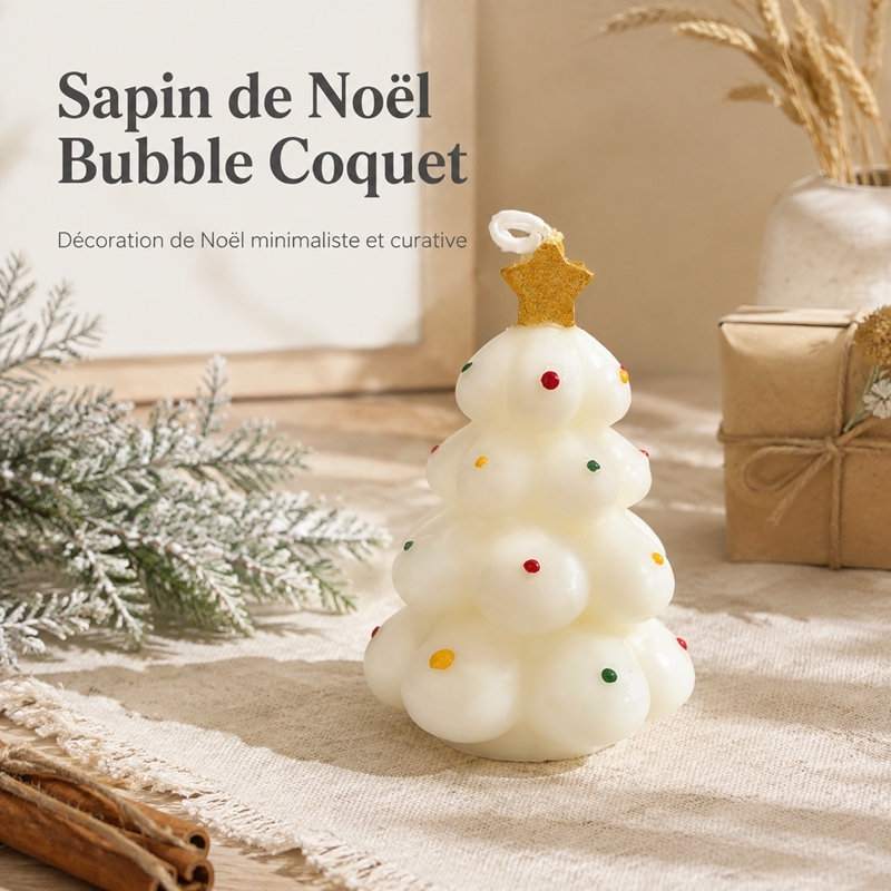 Handmade 3D Bubble Christmas Tree Aromatherapy Candle, 100% Natural Smokeless Soy Wax with Cedar Vanilla Fragrance, Mini Xmas Table Ornament Creative Holiday Gift