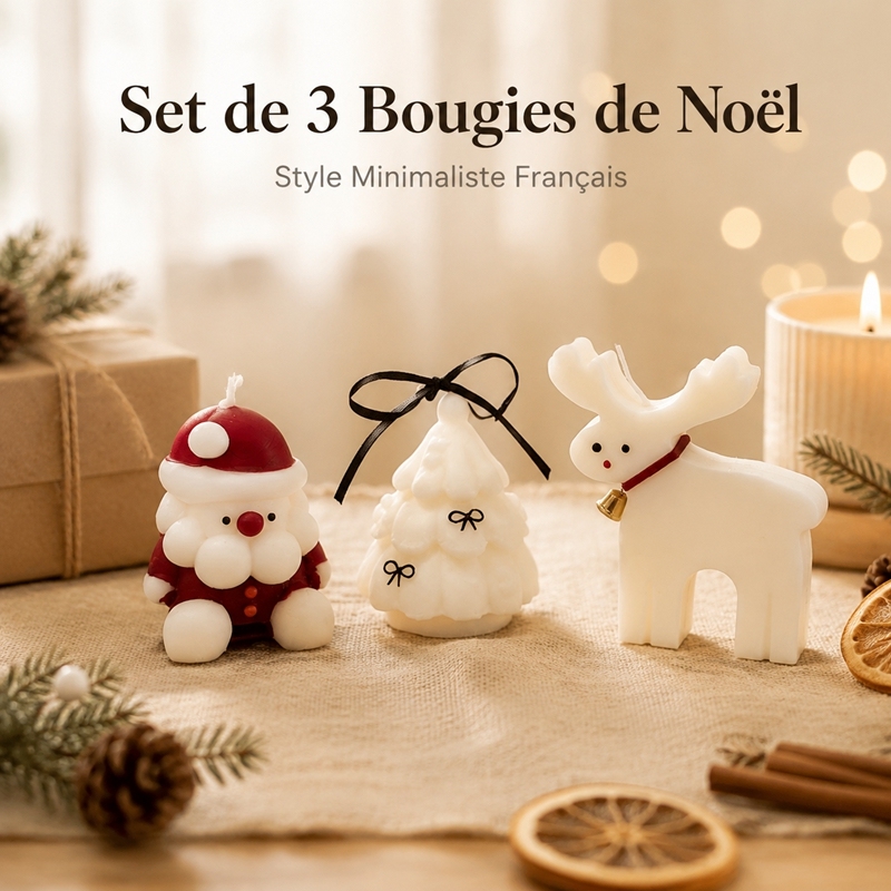 Handmade Dried Flower Bow Xmas Tree Santa Reindeer Scented Candle Set of 3, Smokeless Natural Soy Wax Cedar & Vanilla Fragrance, Hangable Christmas Tree Ornaments, Cream Ins Style Table Decor, Complete Holiday Gift Box for Xmas Eve