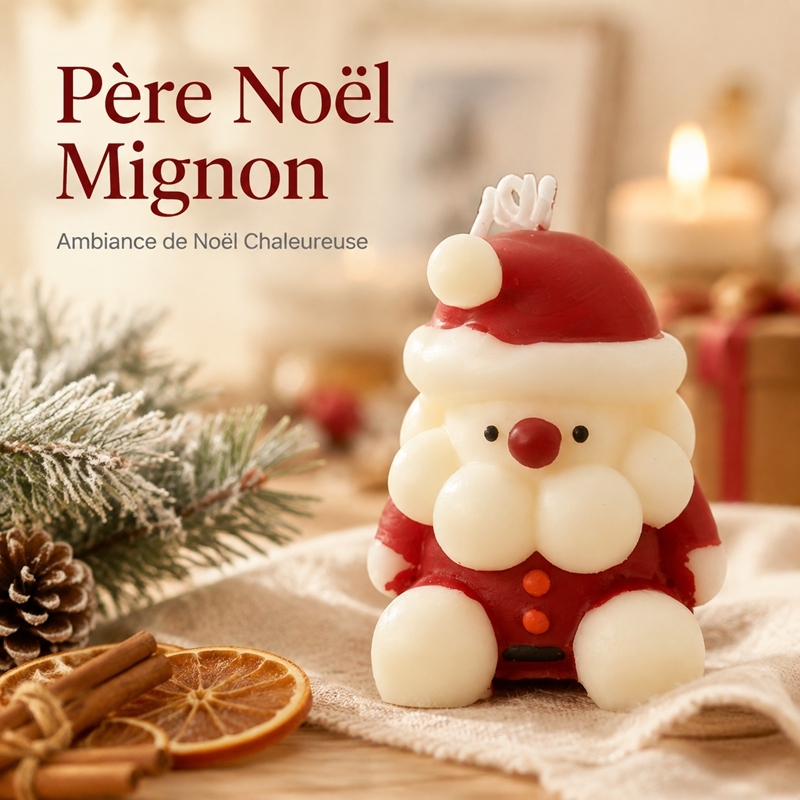 Bougie parfumée artisanale Père Noël sculpture 3D, cire de soja haut de gamme sans fumée parfum chaud vanille cannelle, déco de table style ins mignonne, ornement suspendu sapin de Noël, cadeau ambiance chaleureuse veille de Noël