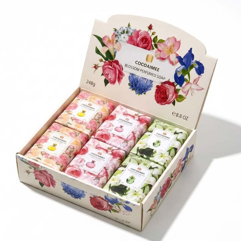 BL-PS-248 COCOAIMEE Luxury French Scented Soap Gift Set, 6×248g XL Shea Butter Natural Bar Soap for Face Body Hands, Sensitive Skin Friendly, Holiday Christmas Gift Box