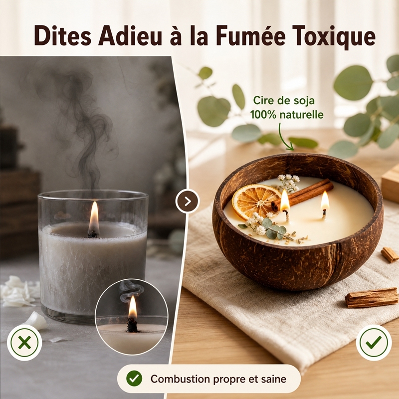Bougie aromathérapie artisanale à double mèche en coton, coque de noix de coco cire de soja naturelle décorée orange séchée eucalyptus et fleurs, combustion propre sans fumée, parfum d’hiver cadeau décoration Noël