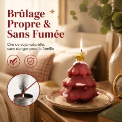 Handmade Retro Burgundy Snowy Xmas Tree Aromatherapy Candle, Natural Smokeless Soy Wax Cedar Cinnamon Winter Fragrance, Golden Star Topper Festive Table Ornament Holiday Gift