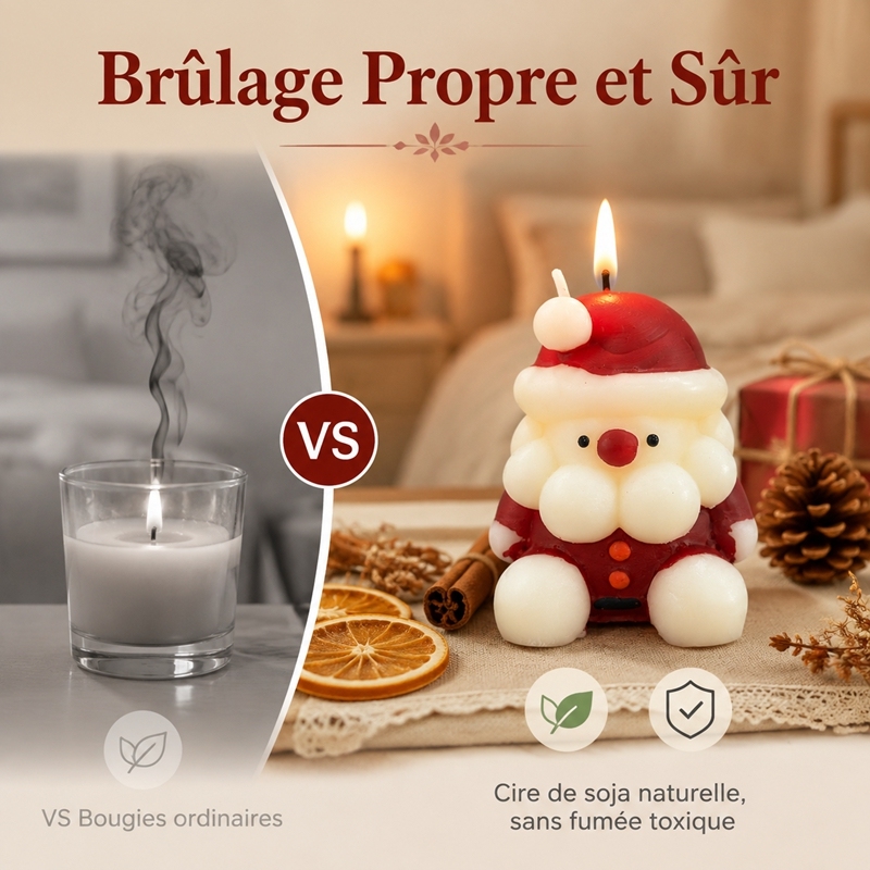 Bougie parfumée artisanale Père Noël sculpture 3D, cire de soja haut de gamme sans fumée parfum chaud vanille cannelle, déco de table style ins mignonne, ornement suspendu sapin de Noël, cadeau ambiance chaleureuse veille de Noël