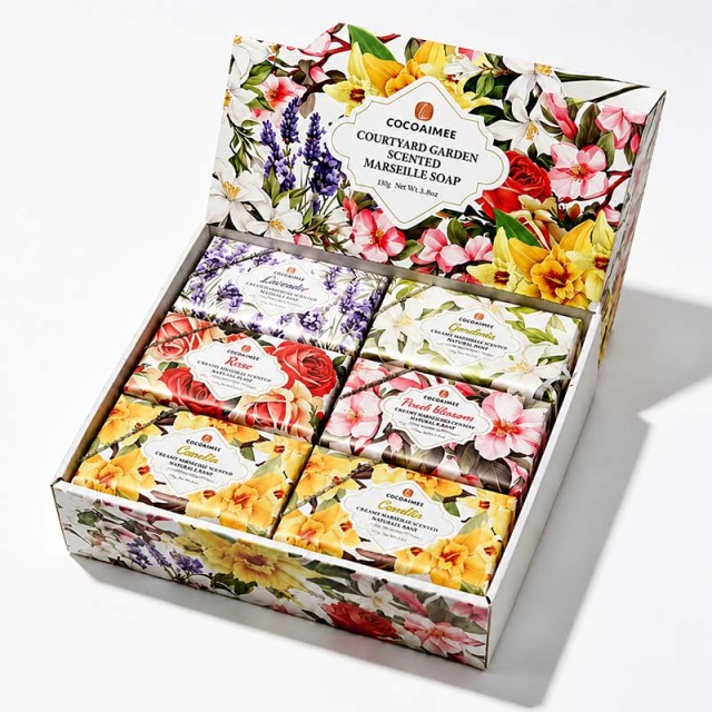 CG-MS-180 COCOAIMEE Marseille Scented Soap Gift Set, 6×180g Floral Natural Plant‑Based Soap for Body Face Hand, Gentle for Sensitive Skin Christmas Gift Box