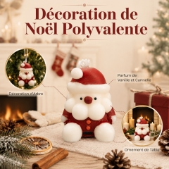 Bougie parfumée artisanale Père Noël sculpture 3D, cire de soja haut de gamme sans fumée parfum chaud vanille cannelle, déco de table style ins mignonne, ornement suspendu sapin de Noël, cadeau ambiance chaleureuse veille de Noël