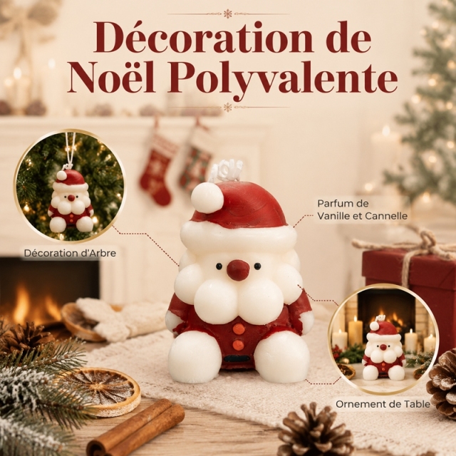 Bougie parfumée artisanale Père Noël sculpture 3D, cire de soja haut de gamme sans fumée parfum chaud vanille cannelle, déco de table style ins mignonne, ornement suspendu sapin de Noël, cadeau ambiance chaleureuse veille de Noël