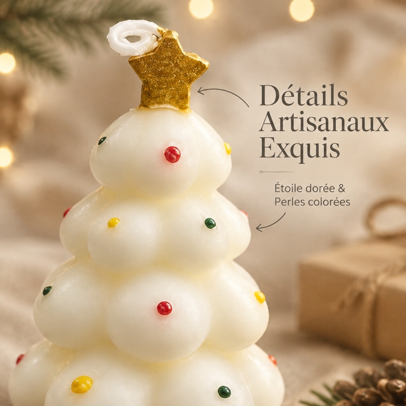 Handmade 3D Bubble Christmas Tree Aromatherapy Candle, 100% Natural Smokeless Soy Wax with Cedar Vanilla Fragrance, Mini Xmas Table Ornament Creative Holiday Gift