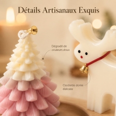 Coffret de 3 bougies parfumées artisanales style crème français, modèles Père Noël, sapin dégradé rose et renne, cire de soja naturelle sans fumée parfum cèdre vanille cannelle, ornements suspendus pour sapin, coffret cadeau complet veille de Noël