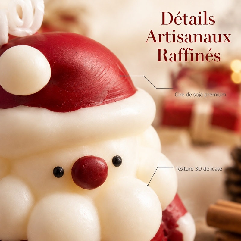 Bougie parfumée artisanale Père Noël sculpture 3D, cire de soja haut de gamme sans fumée parfum chaud vanille cannelle, déco de table style ins mignonne, ornement suspendu sapin de Noël, cadeau ambiance chaleureuse veille de Noël