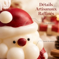 Bougie parfumée artisanale Père Noël sculpture 3D, cire de soja haut de gamme sans fumée parfum chaud vanille cannelle, déco de table style ins mignonne, ornement suspendu sapin de Noël, cadeau ambiance chaleureuse veille de Noël