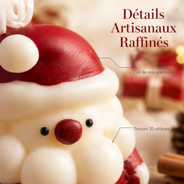 Bougie parfumée artisanale Père Noël sculpture 3D, cire de soja haut de gamme sans fumée parfum chaud vanille cannelle, déco de table style ins mignonne, ornement suspendu sapin de Noël, cadeau ambiance chaleureuse veille de Noël