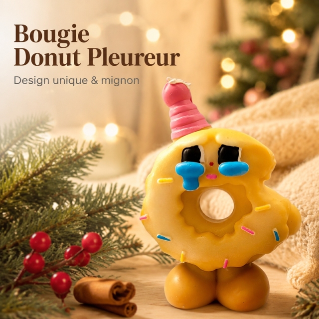 Handmade Cartoon Crying Donut Soy Wax Candle, Sweet Cream Fragrance Smokeless Aroma Candle, Unique Kawaii Decor & Holiday Present