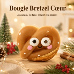 Bougie parfumée artisanale en forme de bretzel cœur cartoon, cire de soja naturelle parfum beurre chaud sans fumée, décoration hivernale et cadeau original de Noël sûr pour toute la famille