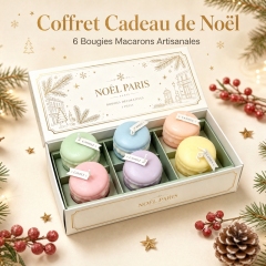 Set of 6 handcrafted scented candles in the shape of macarons, natural soy wax, soft floral fragrance, smokeless, elegant Parisian-style box, perfect gift for Christmas and friends