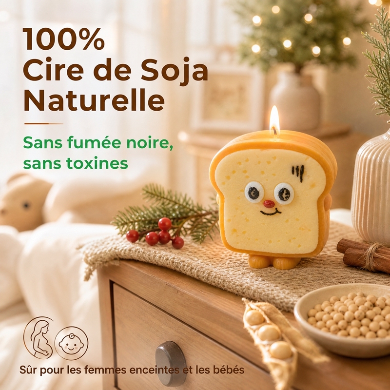 Handmade 3D Toast Shaped Soy Wax Candle, Milk Bread Fragrance Smokeless Non-Toxic Aroma Candle, Kawaii Table Decor & Unique Holiday Present