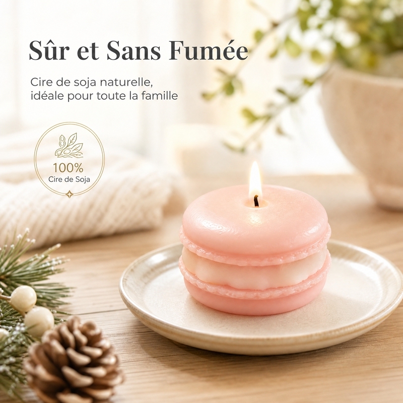 Set of 6 handcrafted scented candles in the shape of macarons, natural soy wax, soft floral fragrance, smokeless, elegant Parisian-style box, perfect gift for Christmas and friends