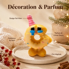 Handmade Cartoon Crying Donut Soy Wax Candle, Sweet Cream Fragrance Smokeless Aroma Candle, Unique Kawaii Decor & Holiday Present