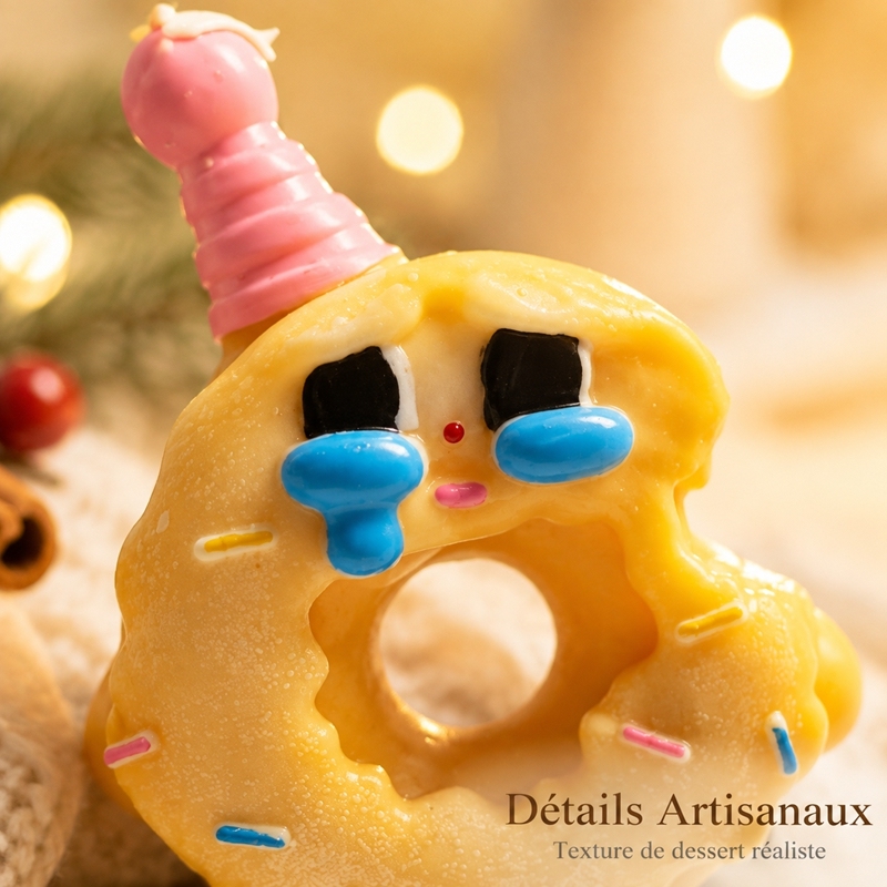 Handmade Cartoon Crying Donut Soy Wax Candle, Sweet Cream Fragrance Smokeless Aroma Candle, Unique Kawaii Decor & Holiday Present