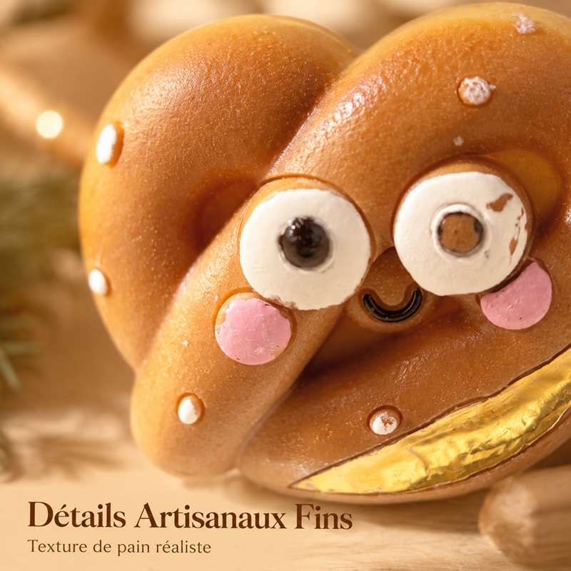 Bougie parfumée artisanale en forme de bretzel cœur cartoon, cire de soja naturelle parfum beurre chaud sans fumée, décoration hivernale et cadeau original de Noël sûr pour toute la famille