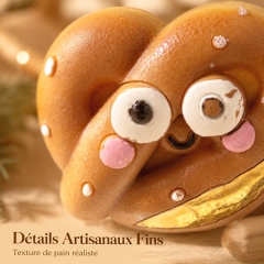 Bougie parfumée artisanale en forme de bretzel cœur cartoon, cire de soja naturelle parfum beurre chaud sans fumée, décoration hivernale et cadeau original de Noël sûr pour toute la famille