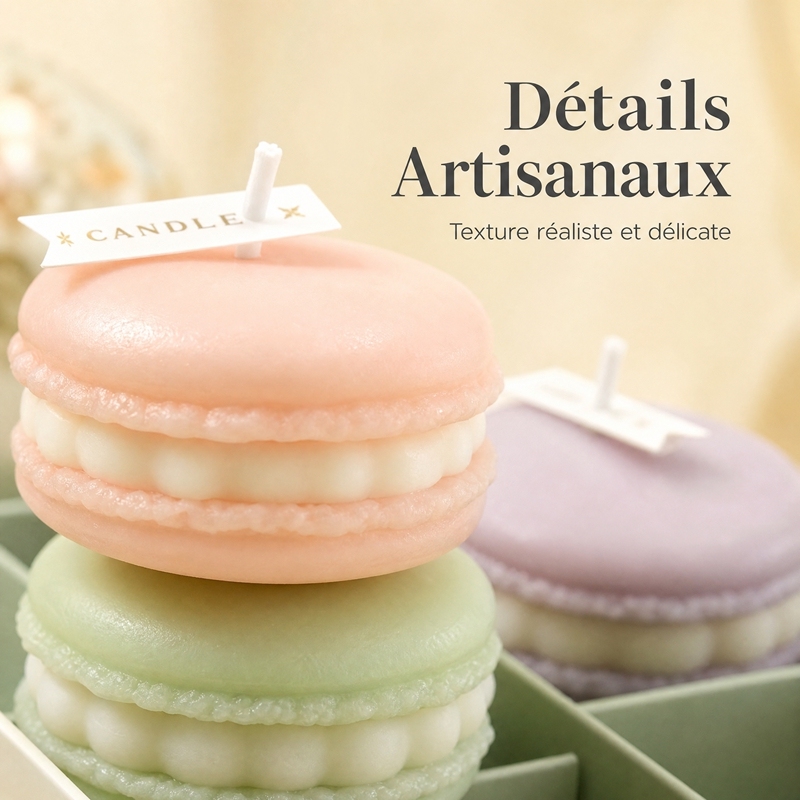 Set of 6 handcrafted scented candles in the shape of macarons, natural soy wax, soft floral fragrance, smokeless, elegant Parisian-style box, perfect gift for Christmas and friends
