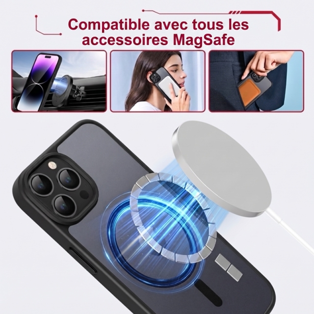 KC26 Coque iPhone Magnétique Mate Compatible MagSafe, Antichoc Norme Militaire