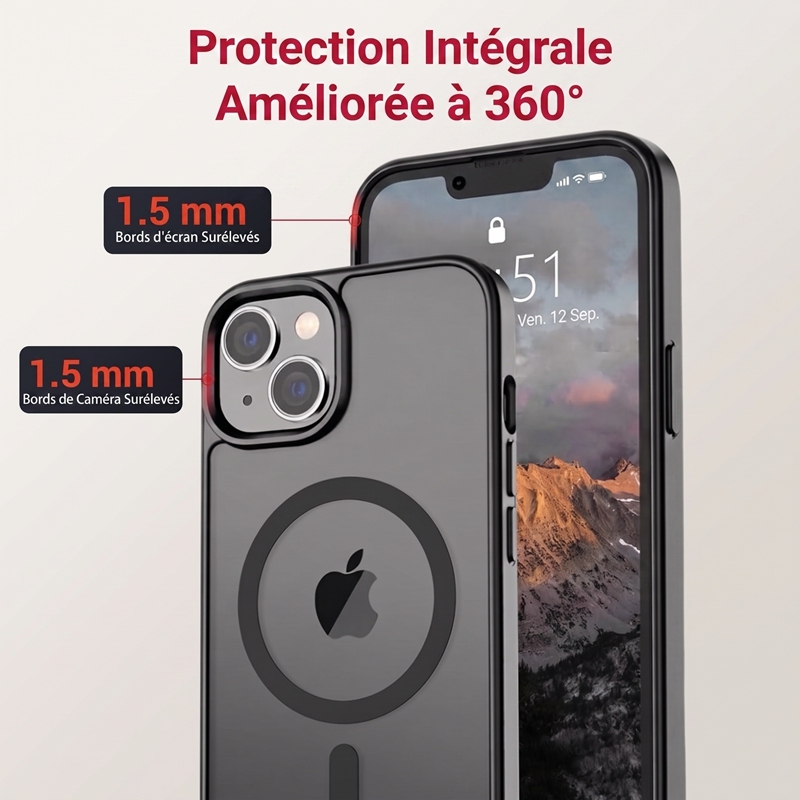 KC26 Coque iPhone Magnétique Mate Compatible MagSafe, Antichoc Norme Militaire