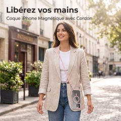 KC25 Coque iPhone Magnétique avec Cordon | Mains Libres · Aimant Puissant · Coins Renforcés · Anti-Jaunissement UV