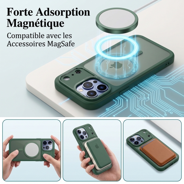 KC26 Coque à Aimant Puissant | Compatible MagSafe · Double Rebord Surélevé 1,5 mm · Dos Mat Anti-Traces · Protection Militaire Anti-Choc