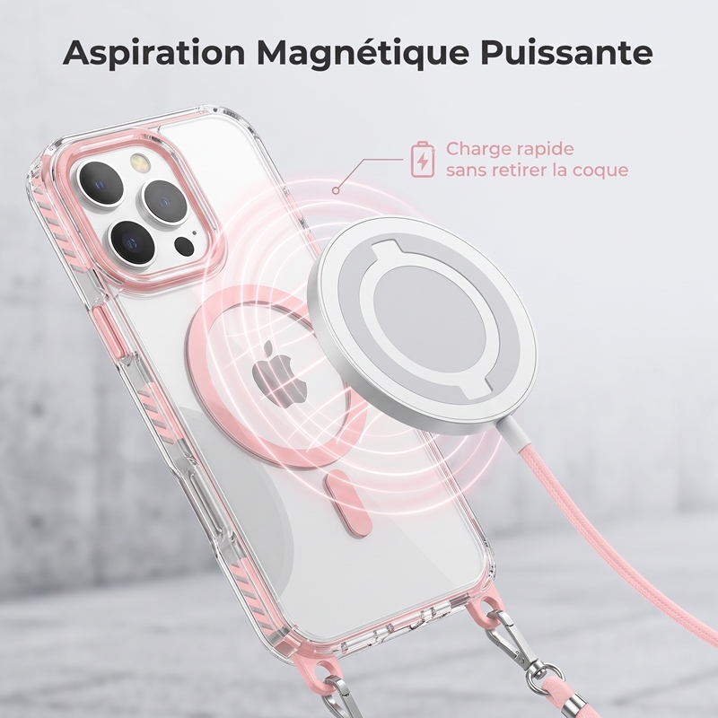 KC25 Coque iPhone Magnétique avec Cordon | Mains Libres · Aimant Puissant · Coins Renforcés · Anti-Jaunissement UV